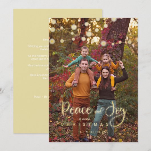 Carte Photo Noël Lumières Paix Joie Script Whimsical (Devant / Derrière)