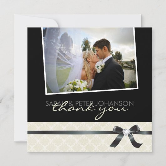 Carte photo noir et blanc chic de Merci (Devant)