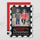 Carte photo noir et blanc de Noël de plaid de (Devant / Derrière)