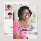 Carte photo noir et or fête de graduation (Devant / Derrière)