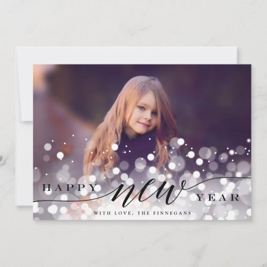 Carte Photo Nouvel An avec Flare Bokeh |  (Devant)