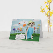 Carte Photo of dog in clothes, "cute" theme for anyone. (Fleur jaune)