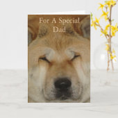 Carte photo originale de chien souriant pour papa (Fleur jaune)