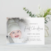 Carte Photo Overlay Script Baby First Christmas (Debout devant)