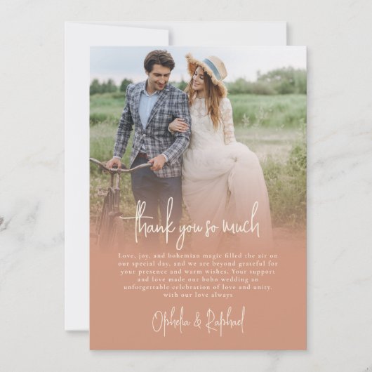 Carte Photo Overlay Script Mariage Terracotta Merci (Devant)