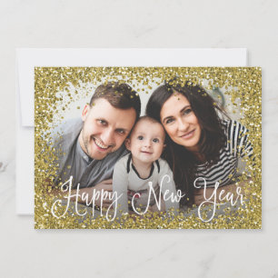 Carte photo pailletée or avec cadre pour le Nouvel
