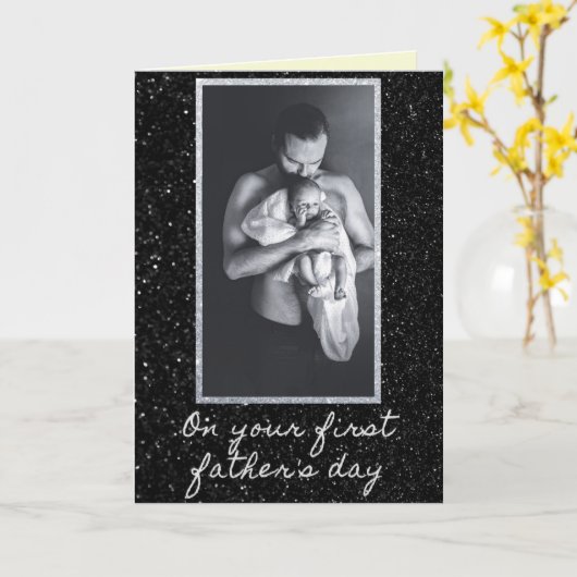 Carte Photo Pailletée pour la Première Fête des Pè (Fleur jaune)