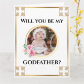 Carte Photo parrain or croix florale bouquet chic (Fleur jaune)