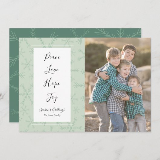 Carte photo Peace Love Hope Joy Christmas (Devant / Derrière)
