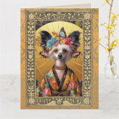 Carte photo personnalisable - Chien de Chine (Fleur jaune)