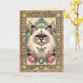 Carte photo personnalisable - Ragdoll Chat Anniver (Fleur jaune)