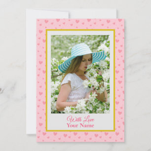 Carte Photo personnalisé avec des cœurs d'amour roses