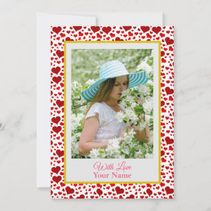 Carte Photo personnalisé avec des cœurs d'amour roses