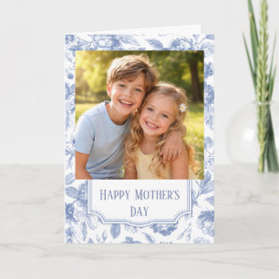 Carte Photo personnalisé Bonne Fête des Mères toile bleu
