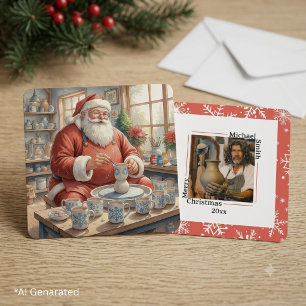 Carte Photo personnalisé de Santa en poterie vintage pou