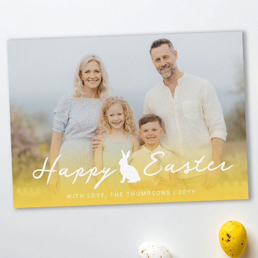Carte Photo personnalisé et dégradé jaune avec lapin de 