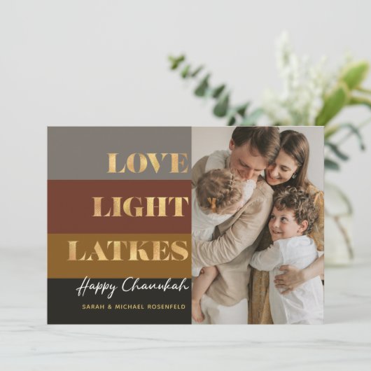Carte photo personnalisé Hanoukka Gold Love Light (Debout devant)