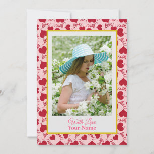 Carte Photo personnalisée avec des cœurs d'amour roses