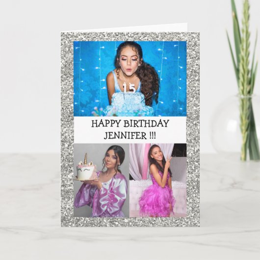 Carte Photo personnalisée Collage Nom Parties scintillan (Devant)
