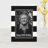 Carte Photo personnalisée en noir blanc rayé 100e annive (Fleur jaune)