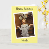 Carte Photo personnalisée et nom Anniversaire de l'enfan (Fleur jaune)