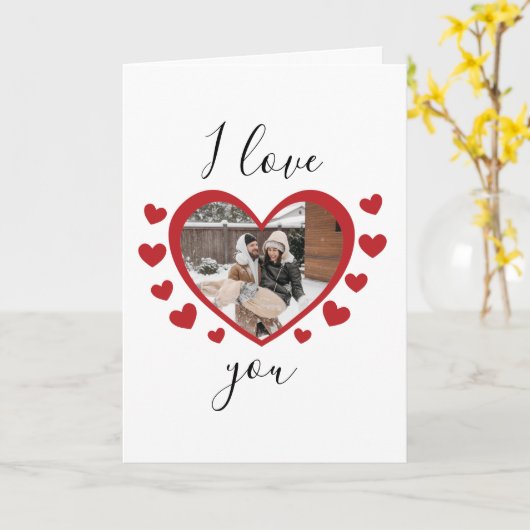 Carte Photo personnalisée Je t'aime cœur toi, joyeuse Sa (Fleur jaune)