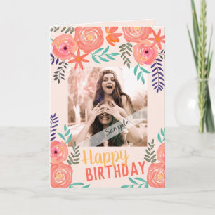 Carte Photo personnalisée "Joyeux anniversaire" Corail r