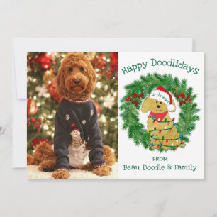 Carte Photo personnalisée Lumières de Noël Goldendoodle