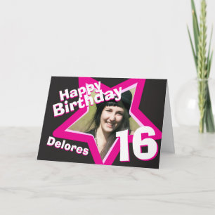 carte photo personnalisée rose pour 16 ans
