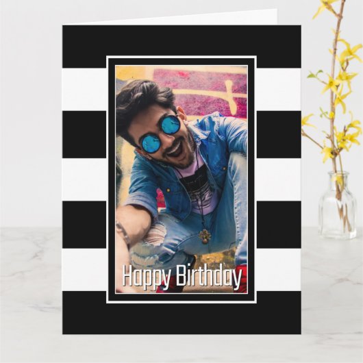 Carte Photo personnalisée triée n'importe quel âge anniv (Fleur jaune)