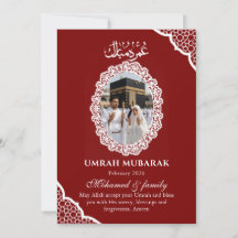 Carte photo personnalisée Umrah Moubarak rouge bor