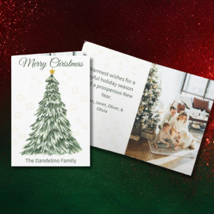 Carte photo pliée d'arbre de Noël aquarelle