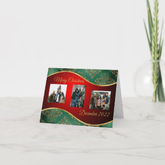 Carte photo pliée de Noël avec bordure verte et do