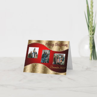 Carte photo pliée de Noël Rouge & Or
