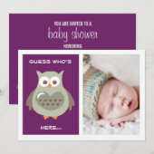 CARTE PHOTO POURPRE MIGNON DE FAIRE-PART DE BÉBÉ (Devant / Derrière)