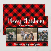 Carte photo Red Buffalo Plaid Christmas (Devant / Derrière)