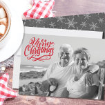 Carte Photo Red Merry Christmas<br><div class="desc">Black and White Christmas photo card with handwritten text overlay The template is set up for you to add your photo, which will be converted to black and white. Donc, vous pouvez faire add your own custom greeting, sign off and name(s) to the back of the card. The design feobjets...</div>