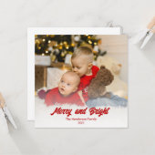Carte Photo Red Merry et Bright Christmas Card (Devant/Arrière en situation)