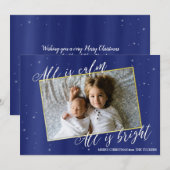 Carte photo religieuse de Noël, Marine Blue Gold (Devant / Derrière)