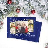 Carte photo religieuse de Noël, Marine Blue Gold