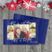 Carte photo religieuse de Noël, Marine Blue Gold