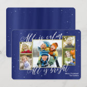 Carte photo religieux de collage de Noël, or bleu (Devant / Derrière)