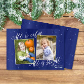 Carte photo religieux de Noël, or de bleu marine