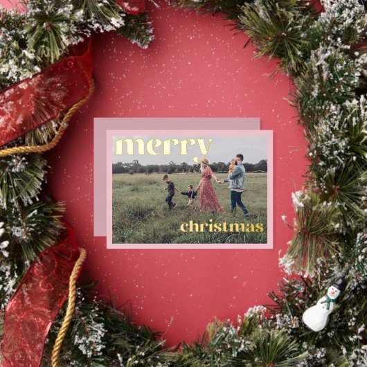 Carte photo rose à motif Joyeux Noël avec feuille  (Insitu)