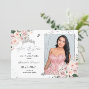 Carte photo Rose & Argent Quinceañera Enregistrer 
