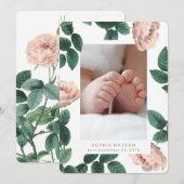 Carte photo Rose rose antique Faire-part de naissa (Devant / Derrière)