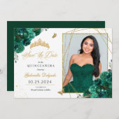 Carte photo Rose Vert Quinceañera Enregistrer La D (Devant / Derrière)