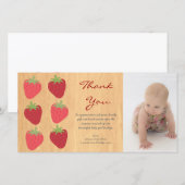Carte photo rouge de Merci de bébé de fraises (Devant / Derrière)