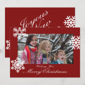 Carte photo rouge et blanc de Noël de flocons de (Devant / Derrière)