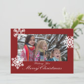 Carte photo rouge et blanc de Noël de flocons de (Debout devant)